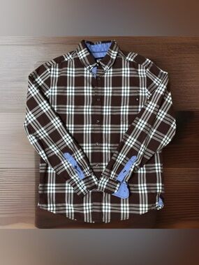 Marmot Men's M Plaid Flannel Shirt Blue and Brown Button-Up Long Sleeve Casual